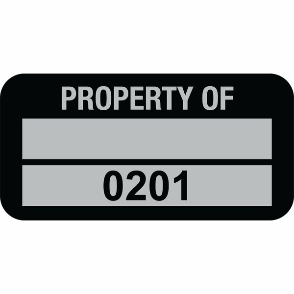 Lustre-Cal Property ID Label PROPERTY OF 5 Alum Blk 1.50in x 0.75in 1 Blank Pad&Serialized 0201-0300, 100PK 253769Ma2K0201
